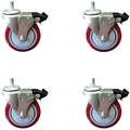 Casterhq 4" Total Lock Caster, Red Polyurethane Wheel, 1/2"-13 x1-1/2" Th, PK4 ZW0-8S6-LY5